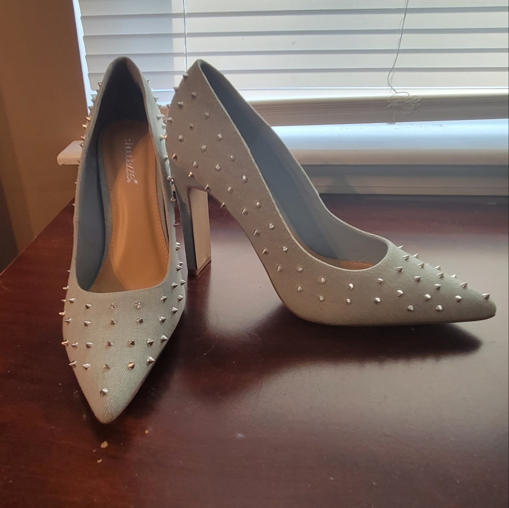 Studded Light Denim Heels